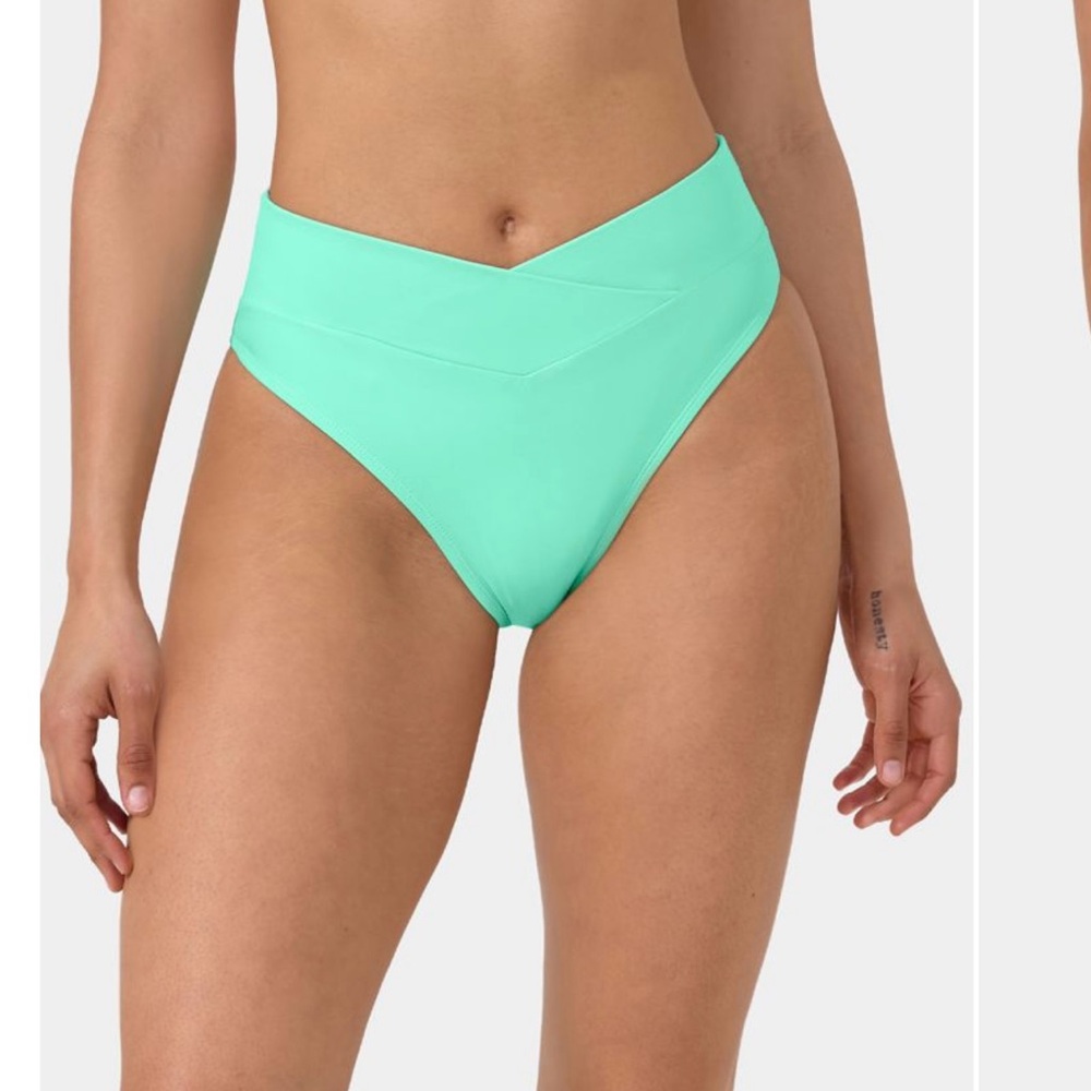Two Halara Crossover Bikini Bottoms - Swimsuit.  Mint and Black.  Size Medium